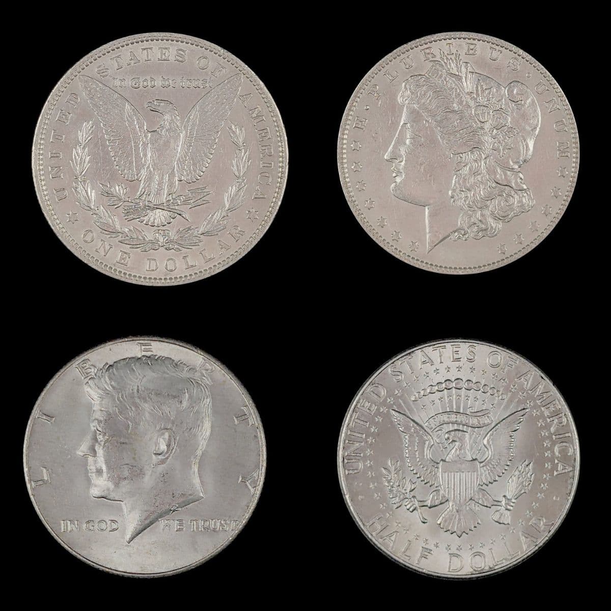 Morgan Silver Dollar and Kennedy Half Dollar silver coins available from Friends of Vann.