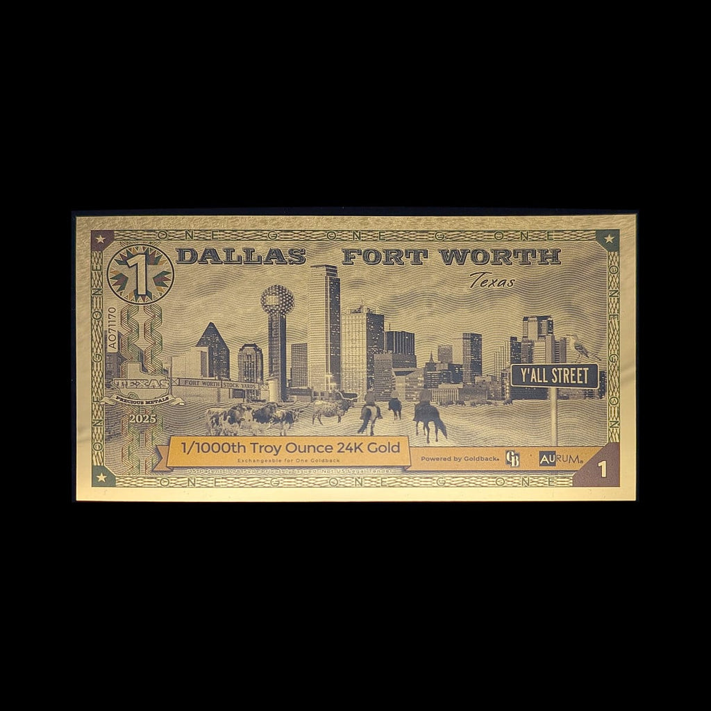Dallas Fort Worth Texas Goldback on a black cloth