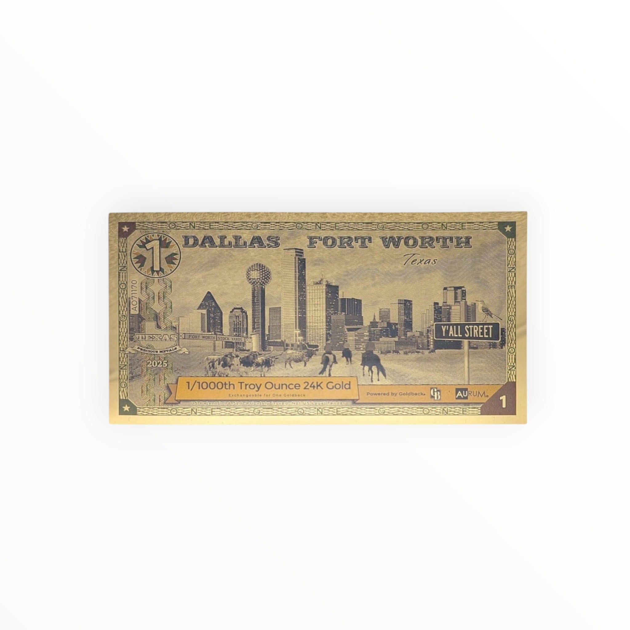 Dallas Fort Worth Texas Goldback on a black cloth